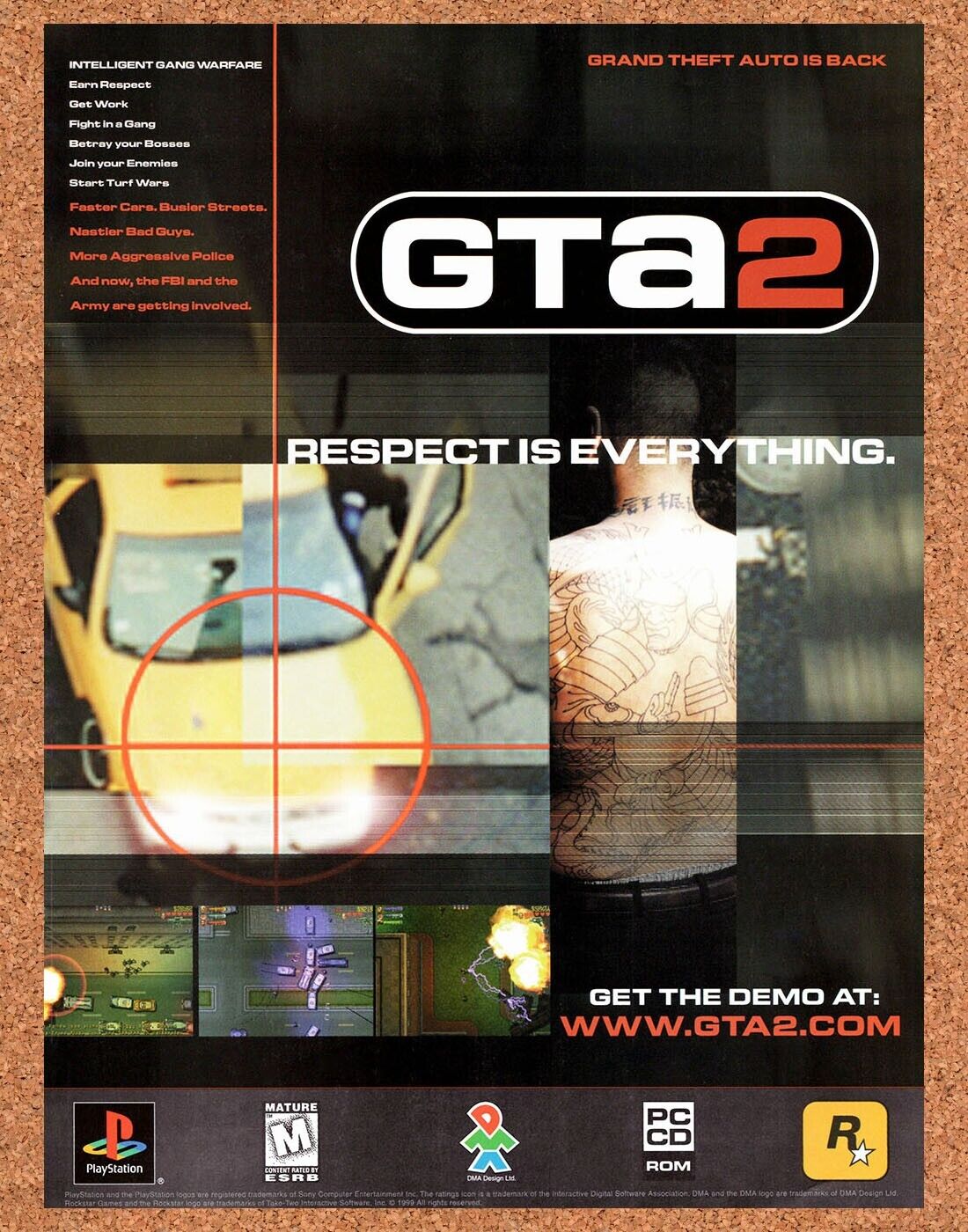 Grand Theft Auto 2 PS1 Original 2002 Vintage Ad - Rockstar Video Game Promo