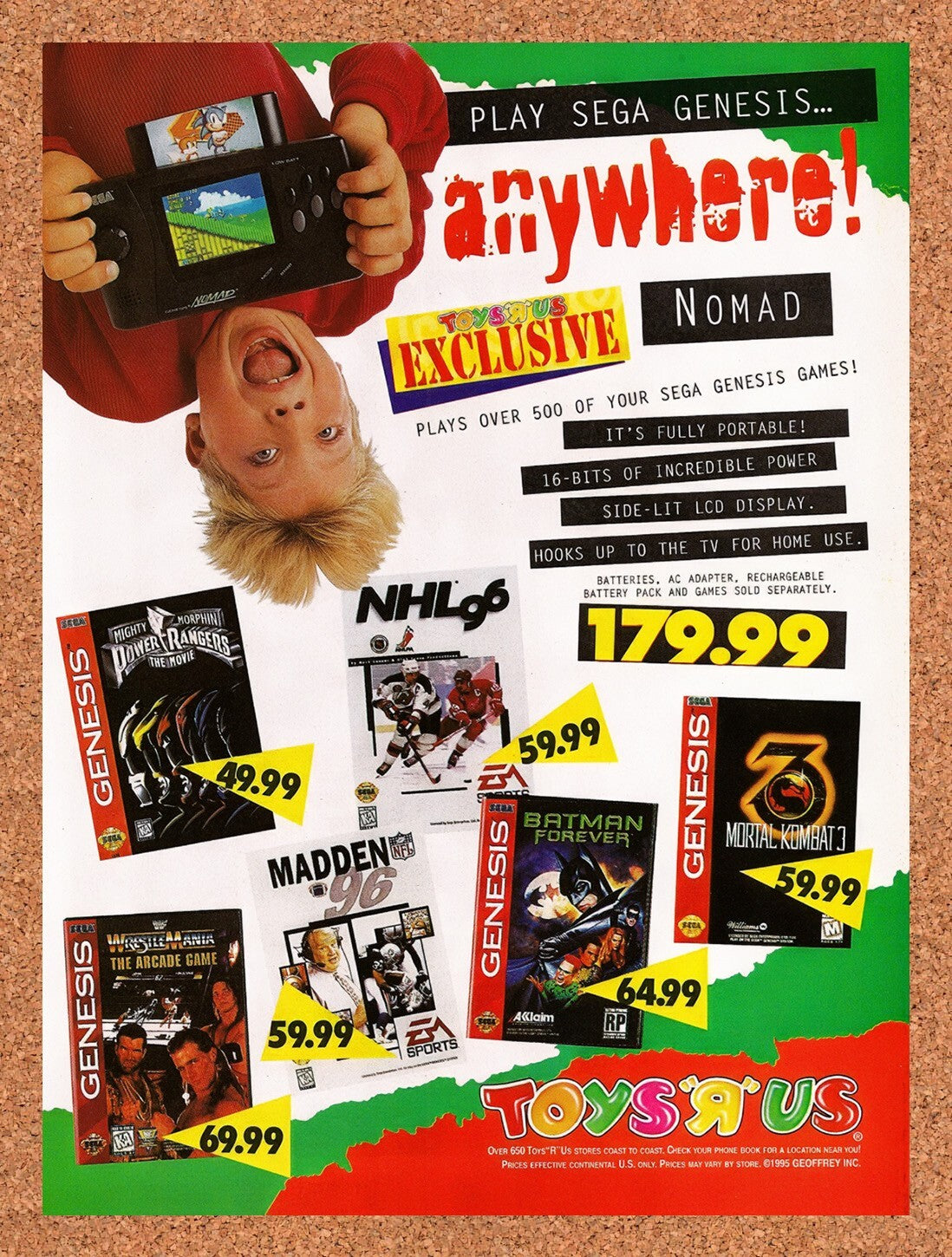 1995 Toys R Us Sega Nomad Original Advertisement / Retro Wall Art v7