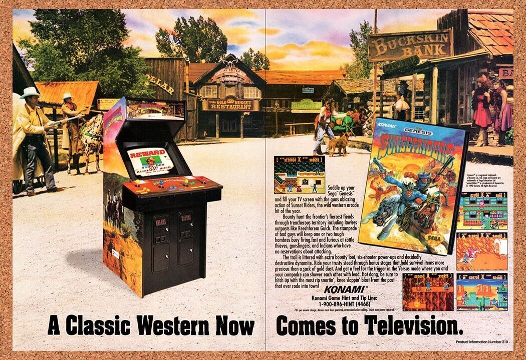 1993 Sunset Riders Genesis Original Advertisement / Retro Wall Art v1