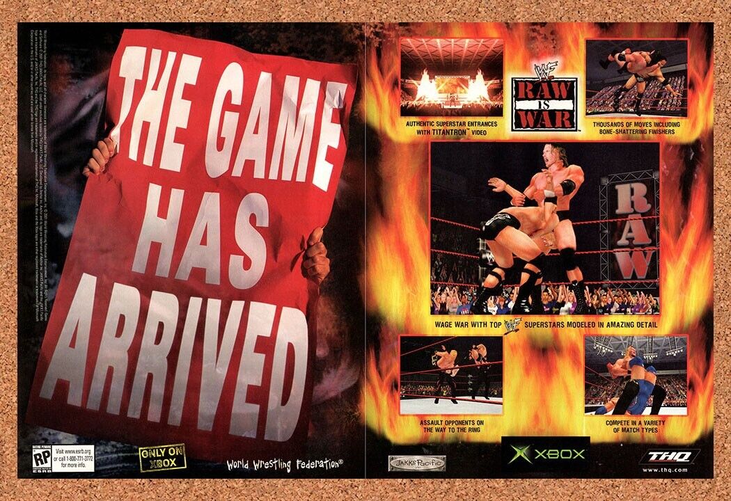 2001 WWF Raw Is War Xbox Original Advertisement / Retro Wall Art v1
