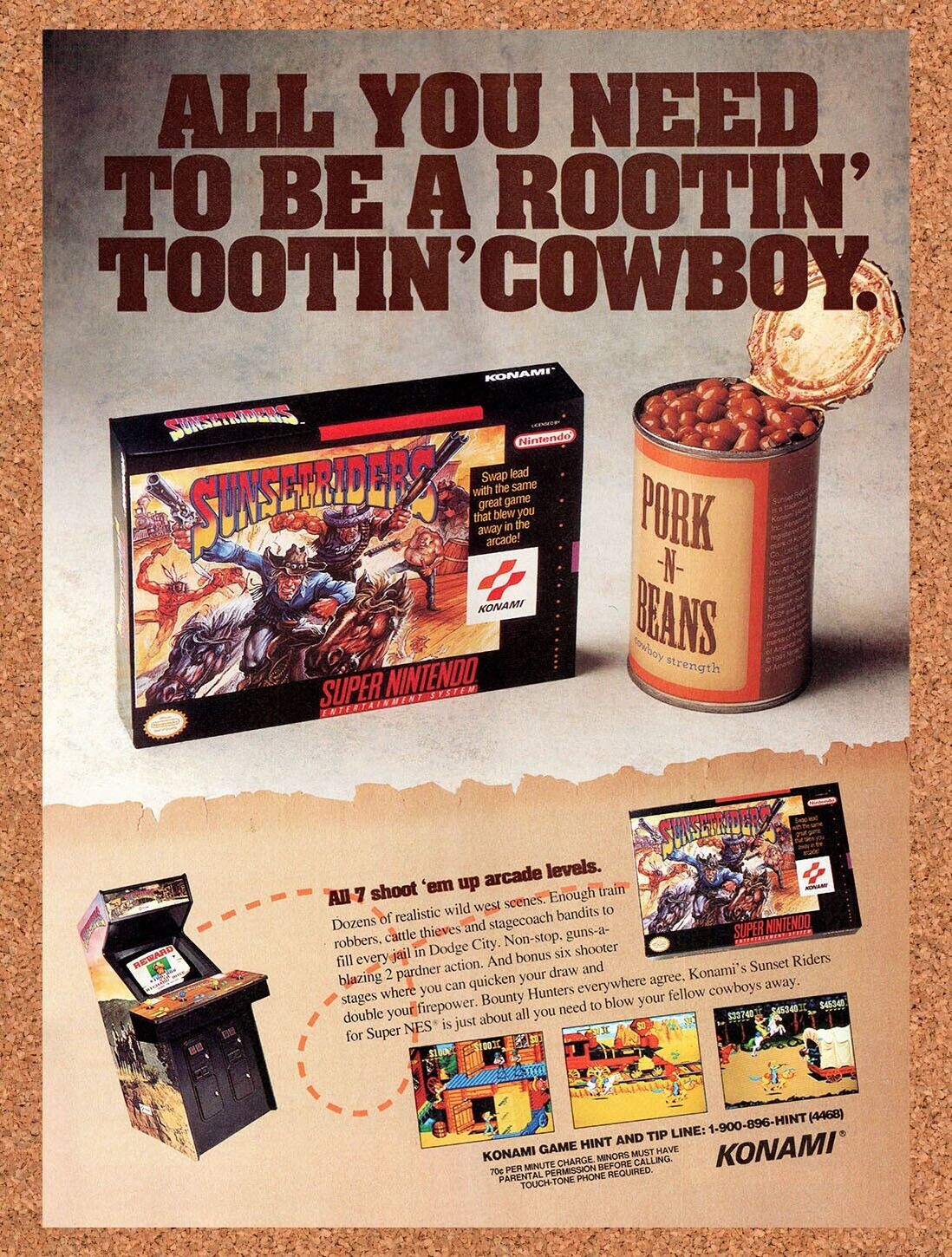 1994 Sunset Riders SNES Original Advertisement / Retro Wall Art v2