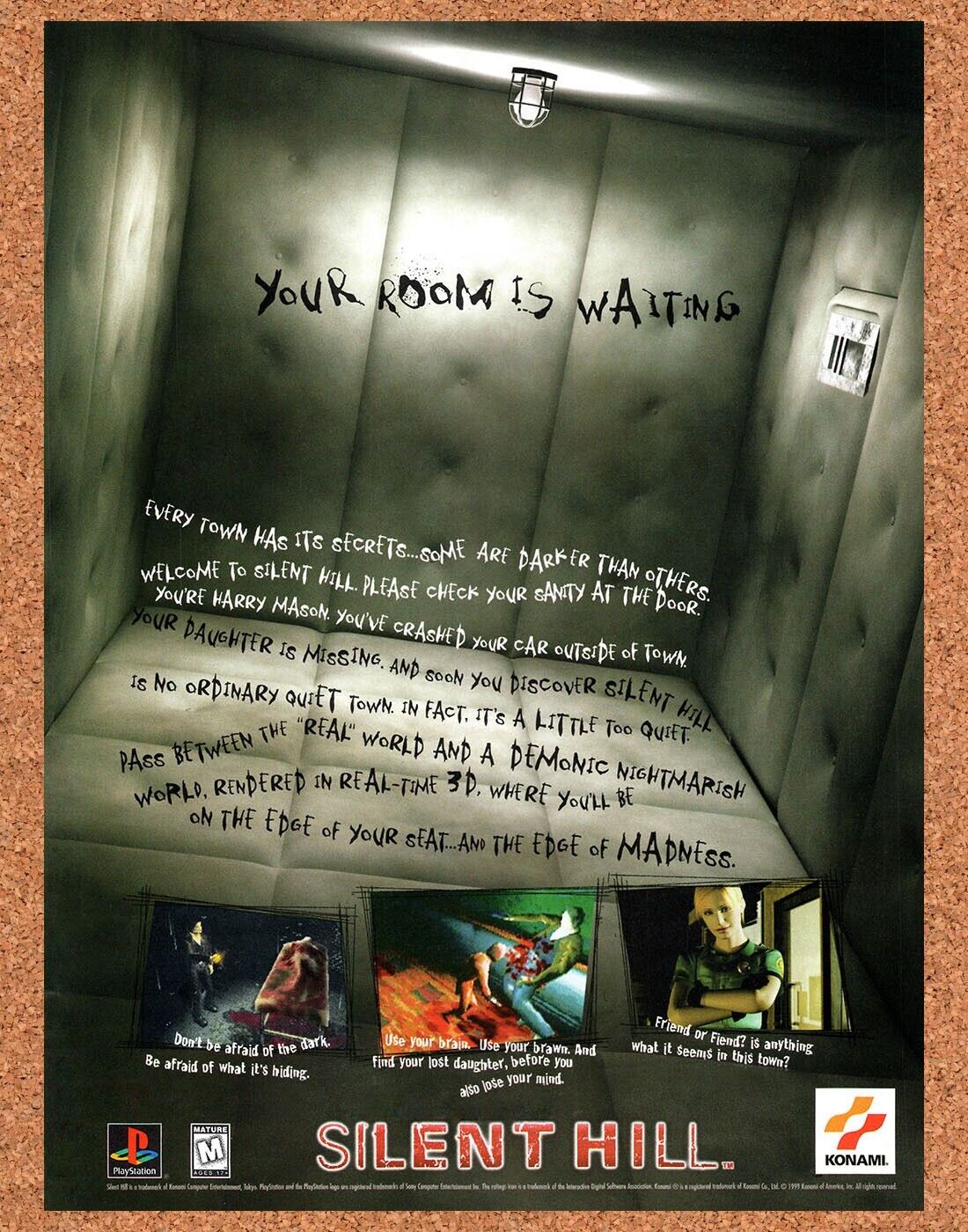 1999 Silent Hill PS1 Original Advertisement / Retro Wall Art v1