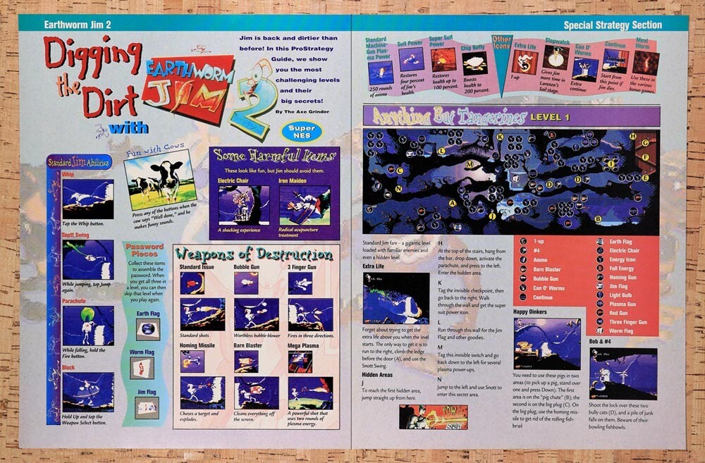 1996 Earthworm Jim 2 Level 1 Map Original Advertisement / Retro Wall Art v4