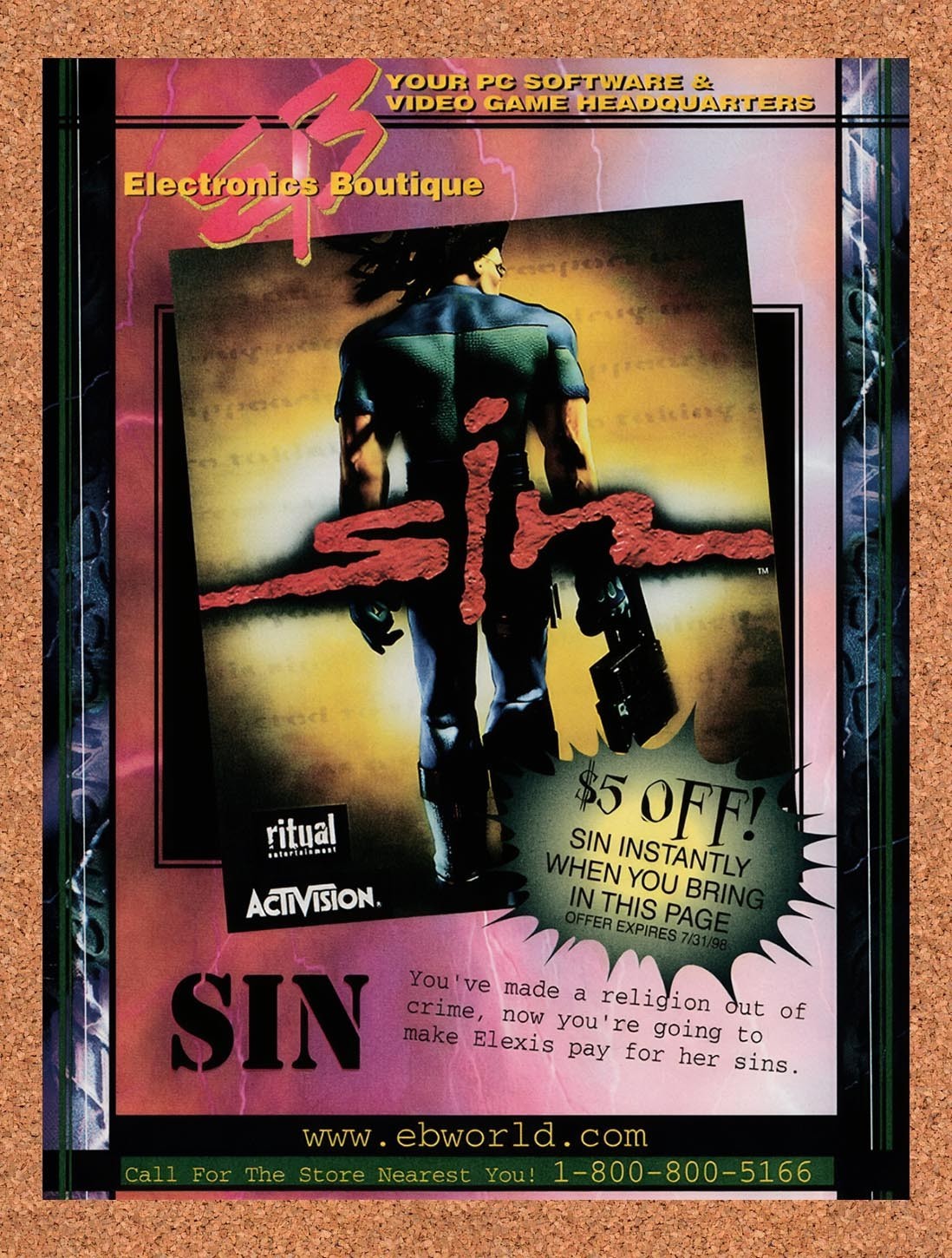 1998 Sin EB Games Original Advertisement / Retro Promo v8