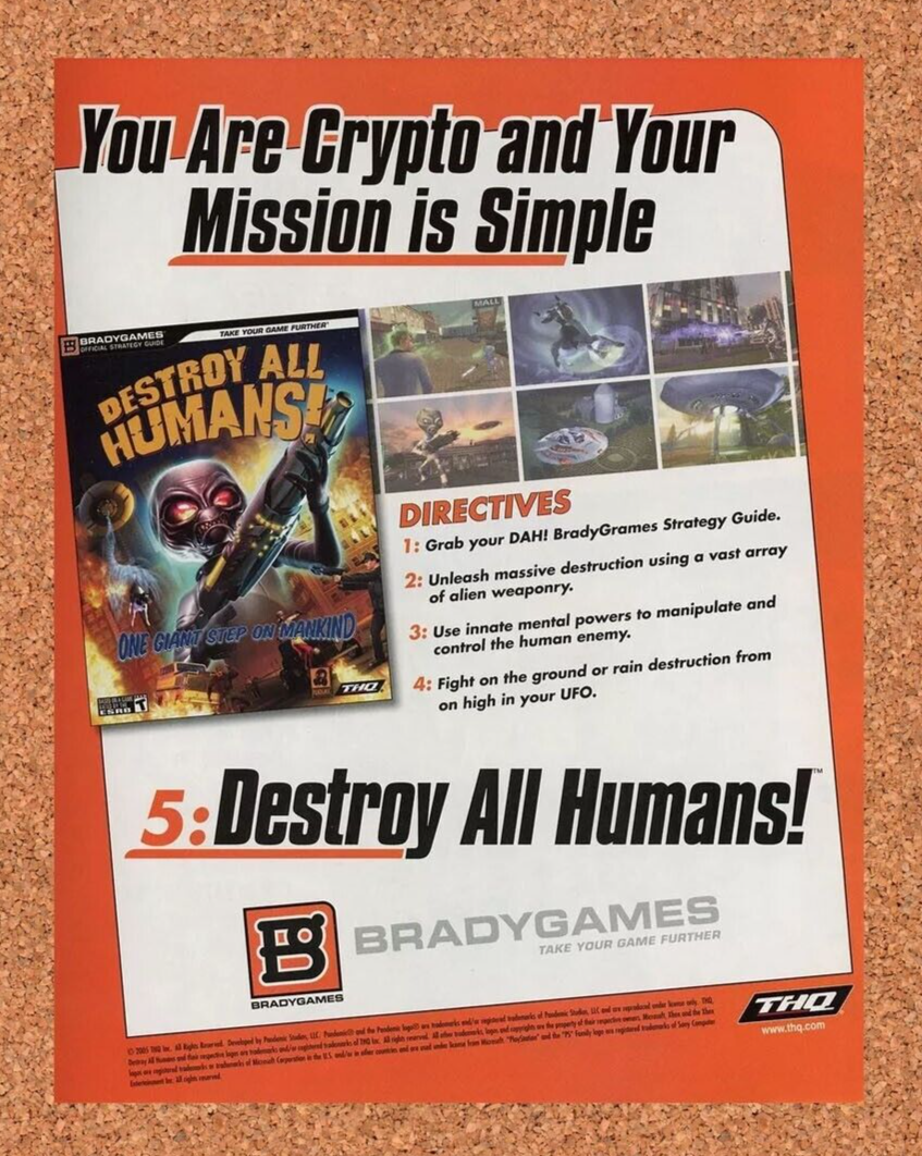 Destroy All Humans PS2 Original 2006 Ad Authentic Bradygames Video Game Promo