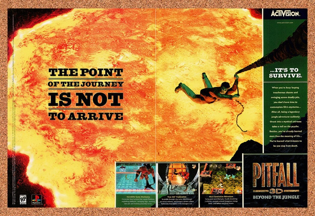 1998 Pitfall 3D Beyond The Jungle PS1 Original Advertisement / Retro Wall Art v2
