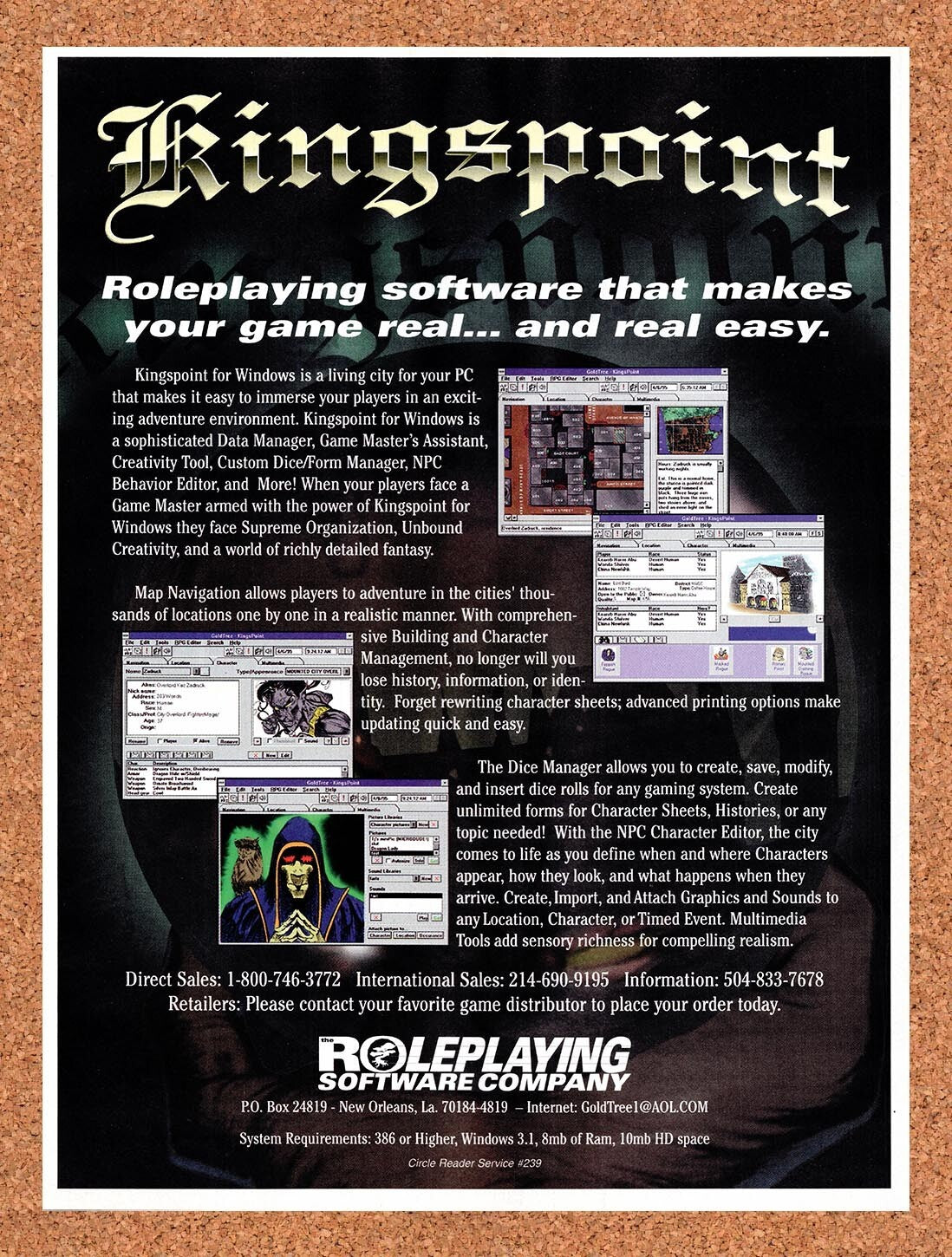 1995 Kingspoint PC Open-World RPG Original Advertisement / Retro Wall Art v2