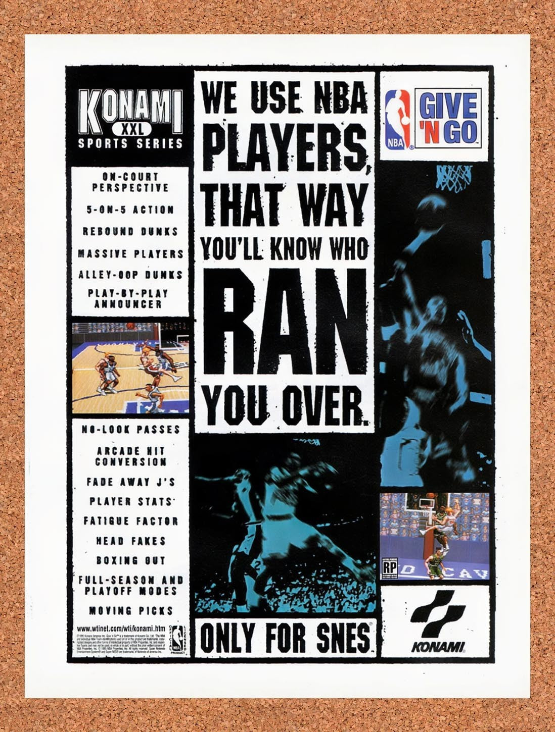 1995 Konami XXL Sports Series NBA Give N Go Original Advertisement / Promo v3
