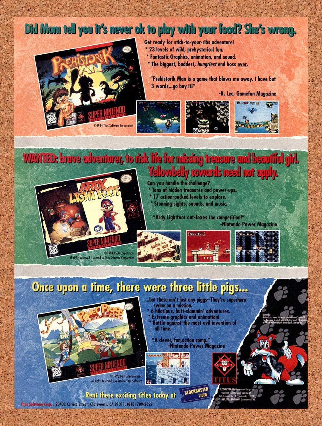 1996 Blockbuster Game Rentals SNES Original Advertisement / Retro Promo v7