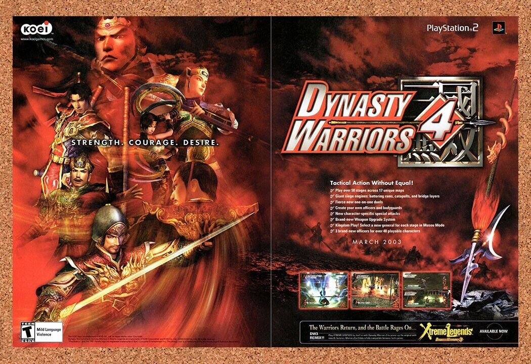 Dynasty Warriors 4 PS2 Original 2003 Vintage Ad - Video Game Art Promo