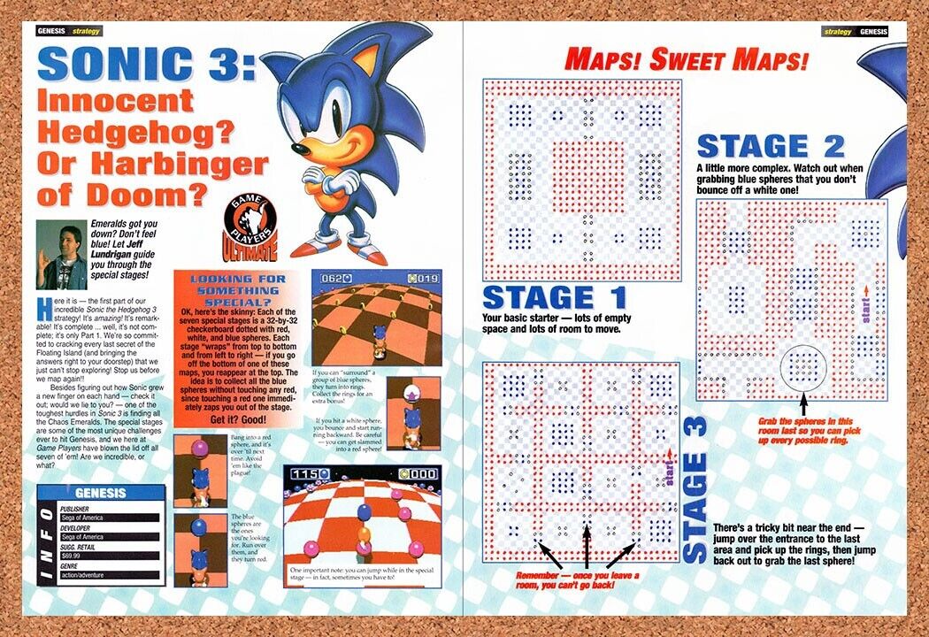 1994 Sonic 3 Genesis Original Advertisement / Retro Wall Art v3