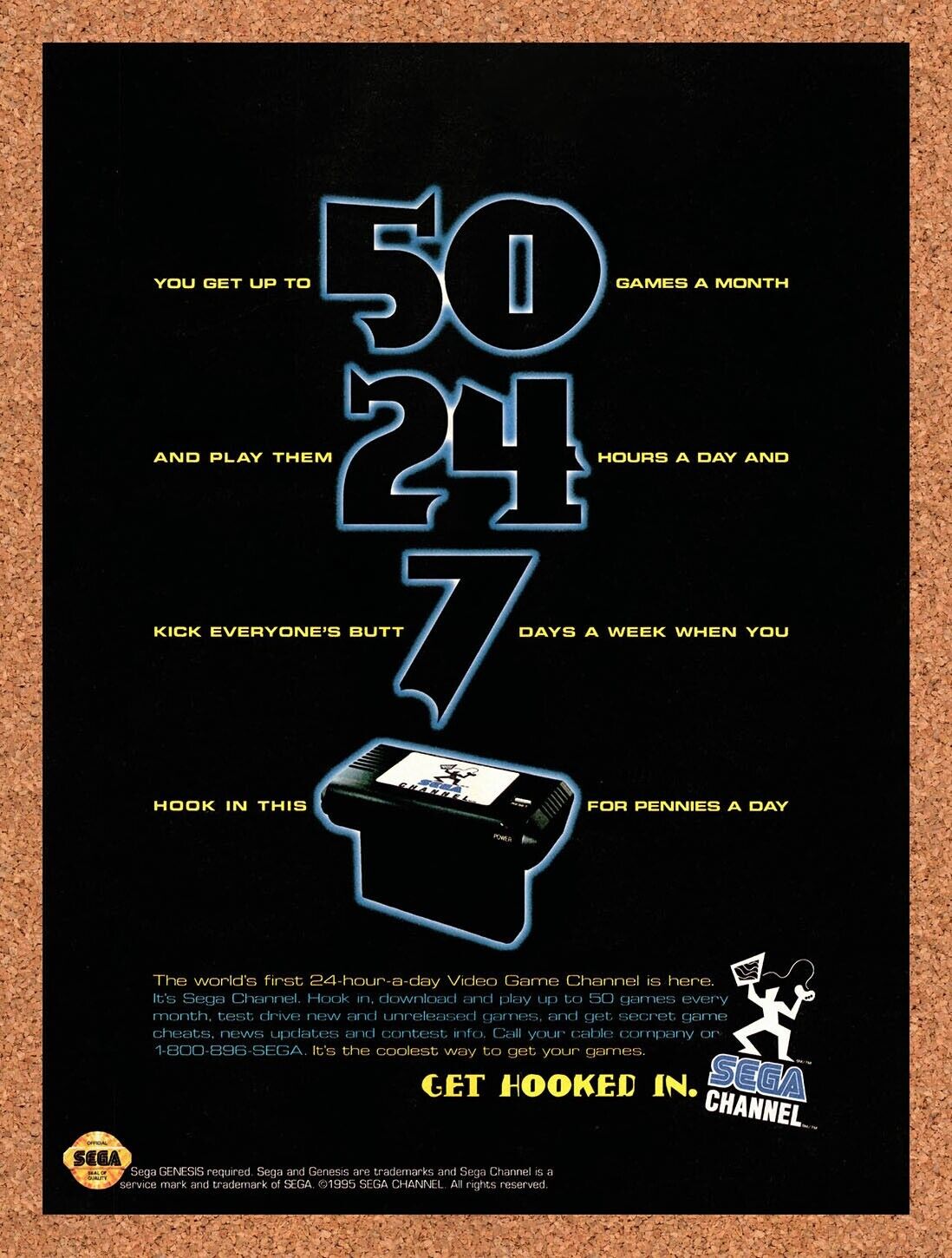 1995 Sega Channel Original Advertisement / Retro Wall Art v3