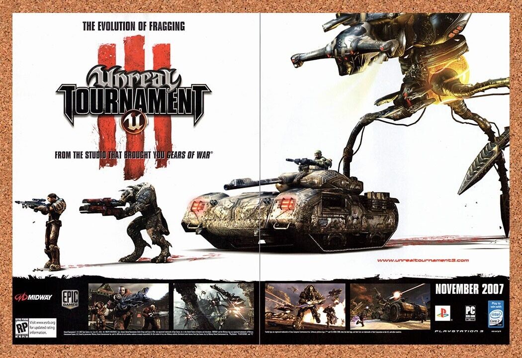 Unreal Tournament III PC Original 2007 Vintage Ad - Evolution Of Fragging Promo