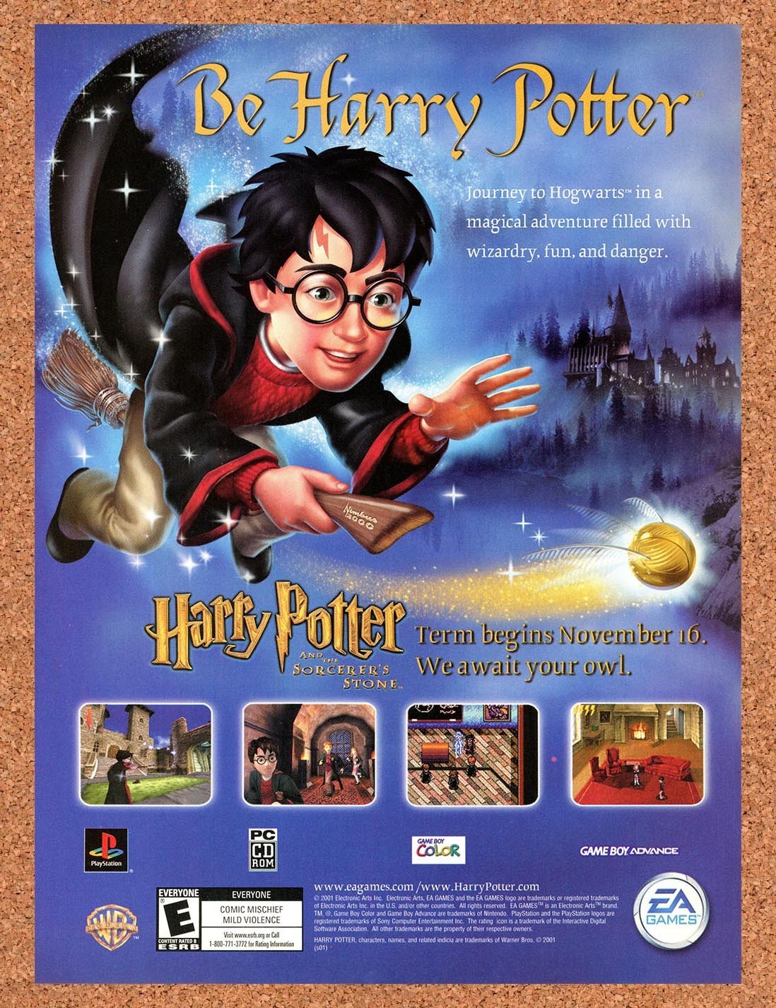 2001 Harry Potter And The Sorcerers Stone PS1 Original Advertisement / Promo v1