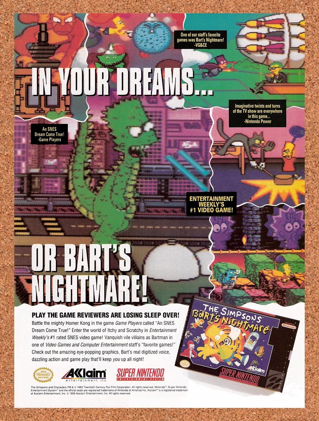 1993 Bart's Nightmare SNES Original Advertisement / Retro Promo v1