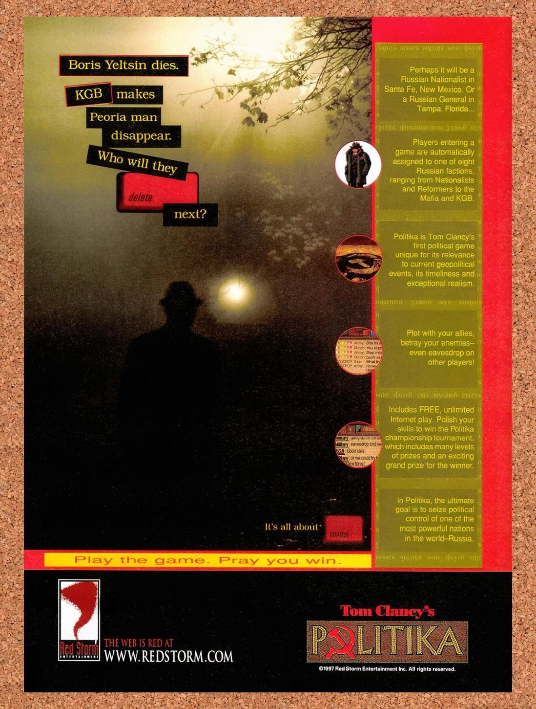 1997 Tom Clancy's Politika PC Original Advertisement / Retro Promo v1