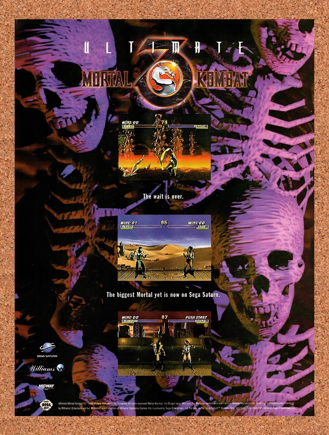 1996 Mortal Kombat 3 Ultimate SNES Original Advertisement / Retro Wall Art v1