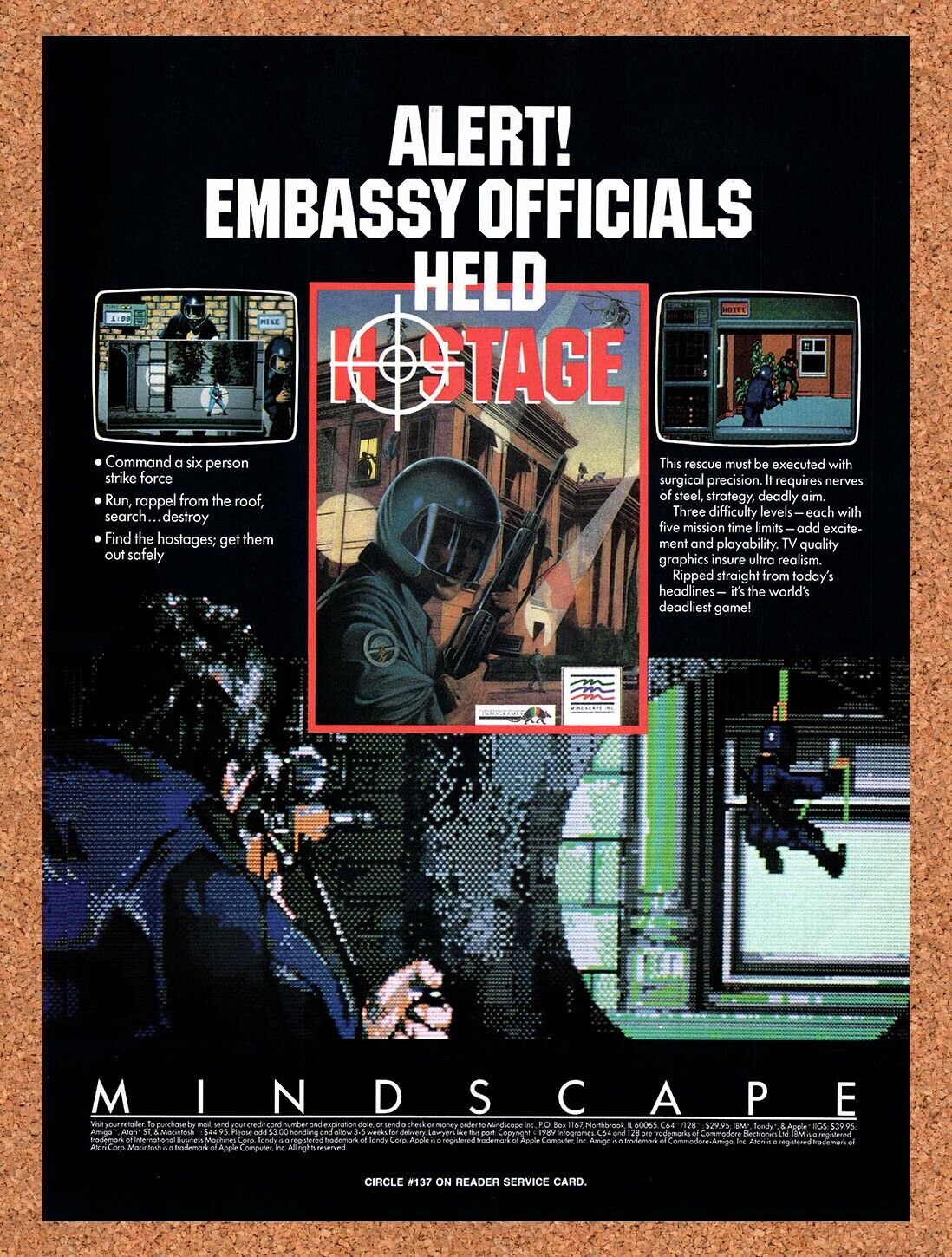 1988 Hostage Amiga Original Advertisement / Retro Wall Art v1