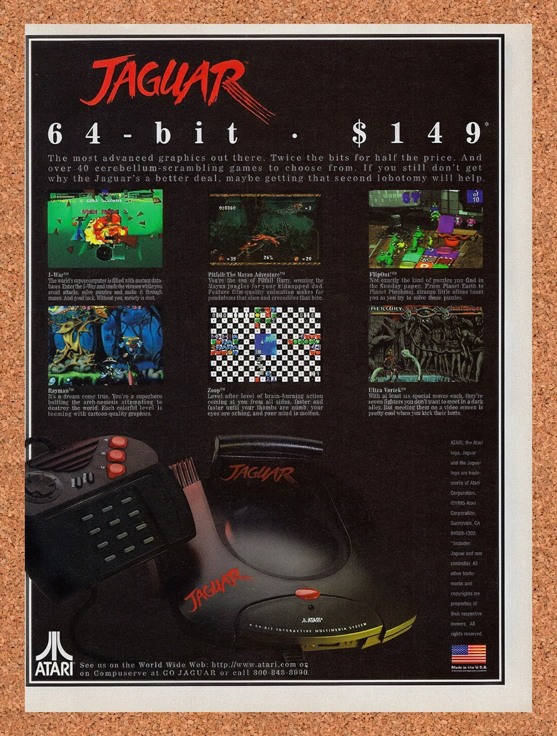 1995 Atari Jaguar Console Original Advertisement / Retro Wall Art v11