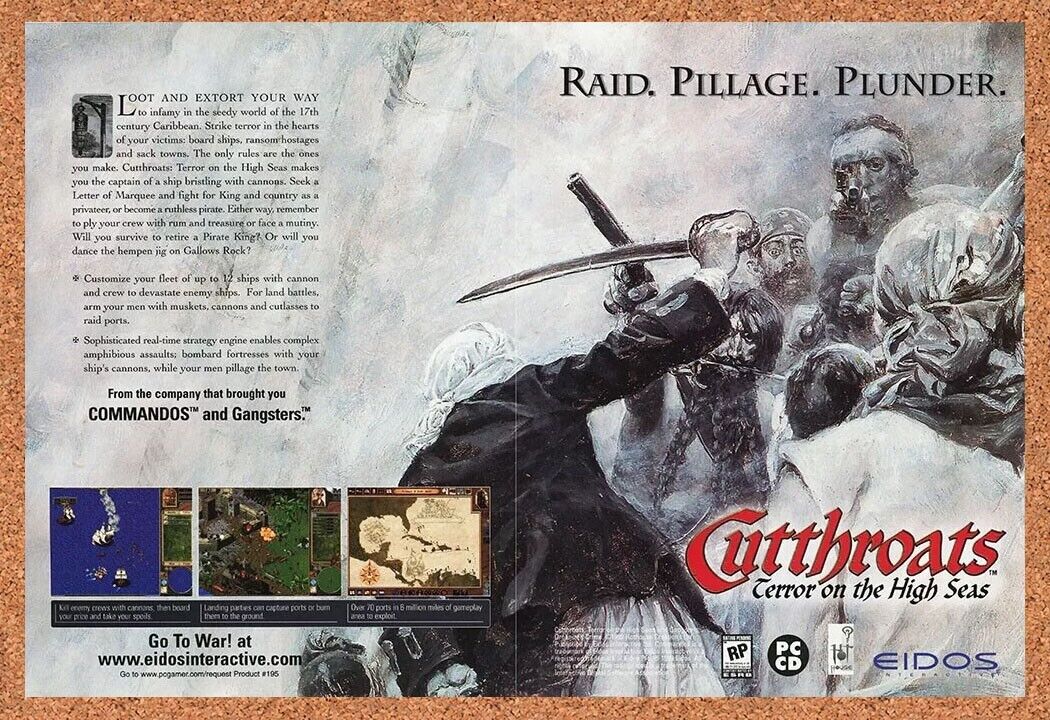 Cutthroats Terror High Seas PC Original 2001 Ad Authentic Video Game Promo
