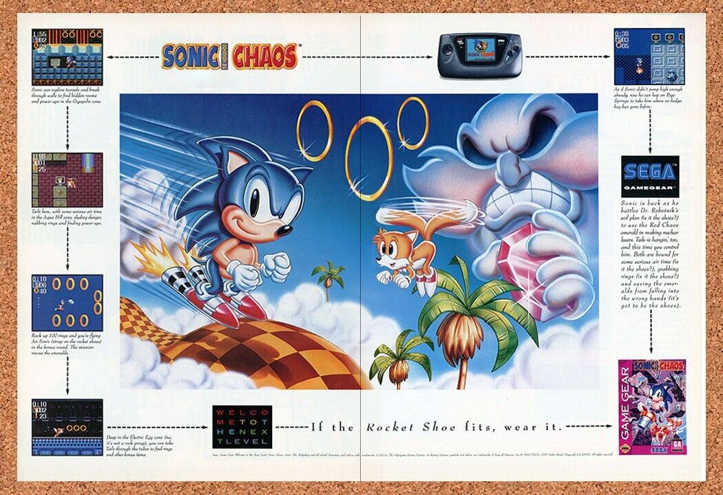 Sonic Chaos Game Gear Original 1994 Ad Authentic Sega Video Game Promo