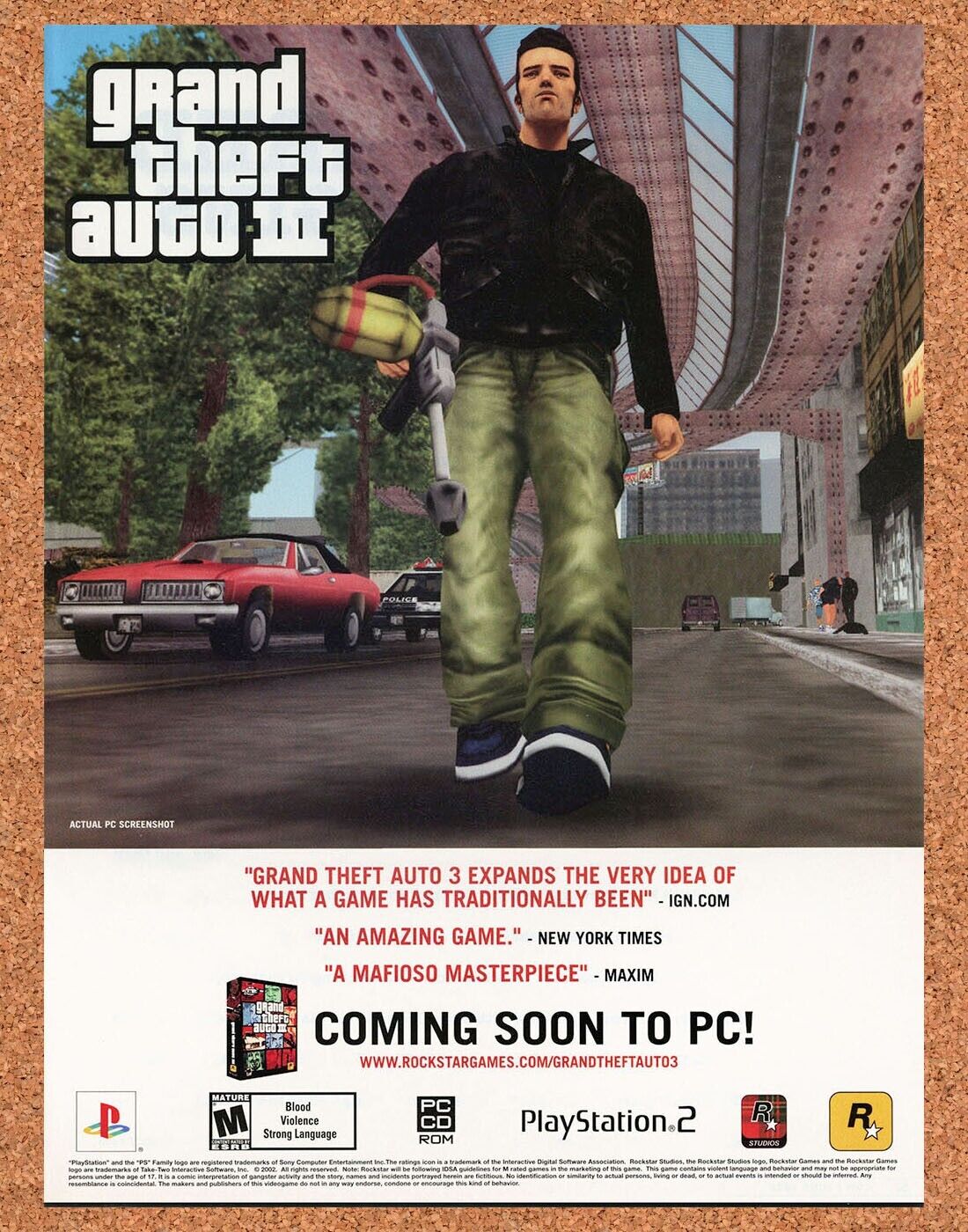 Grand Theft Auto 3 PC Original 2004 Ad Authentic Rockstar Video Game Promo v1