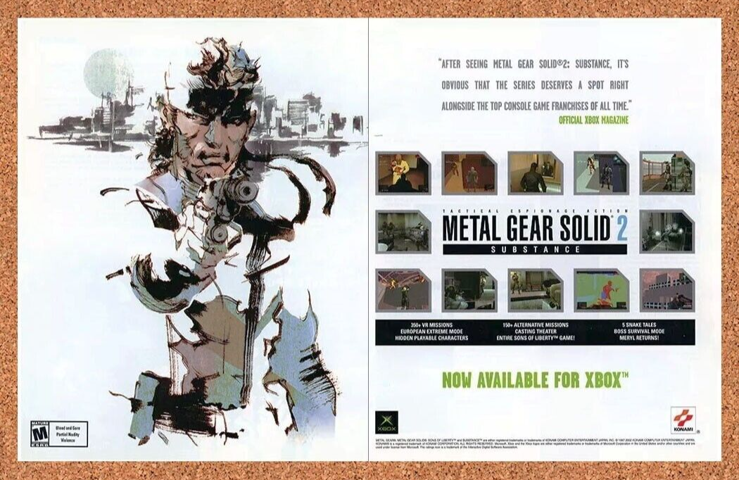 Metal Gear Solid 2 Xbox Substance Original 2003 Ad Authentic PS2 Game Promo