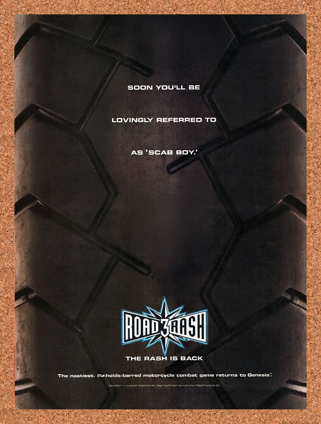 1995 Road Rash 3 Genesis Original Advertisement / Retro Wall Art v1