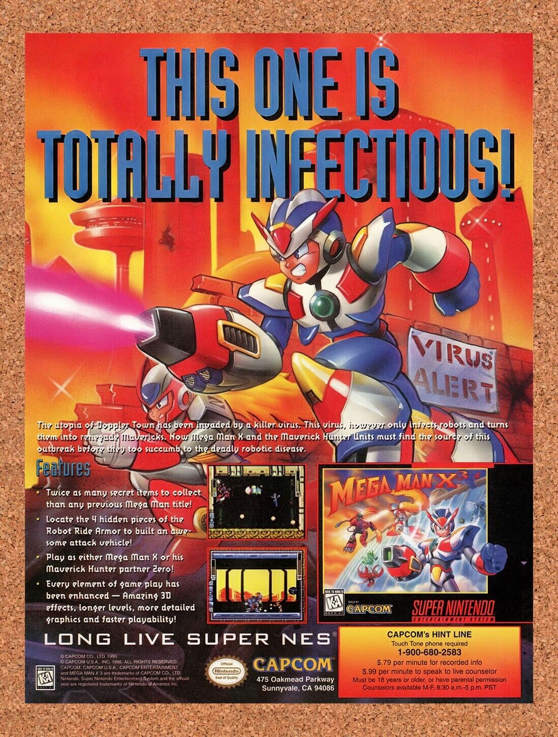 1995 Mega Man X3 SNES Original Advertisement / Retro Wall Art v1