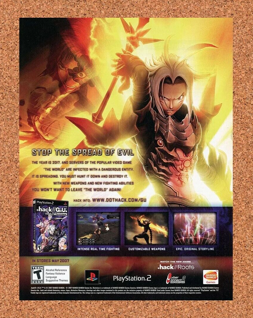 Dot Hack PS2 GU Reminisce Original 2007 Ad Authentic Bandai Video Game Promo