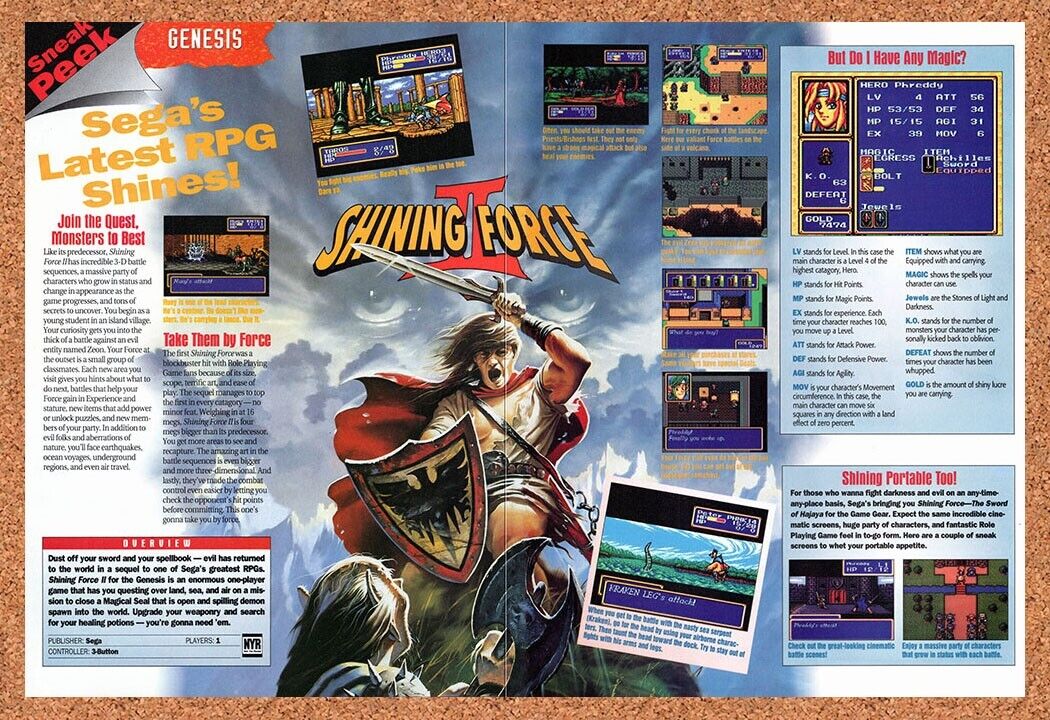 1994 Shining Force II Genesis Original Advertisement / Retro Wall Art v1