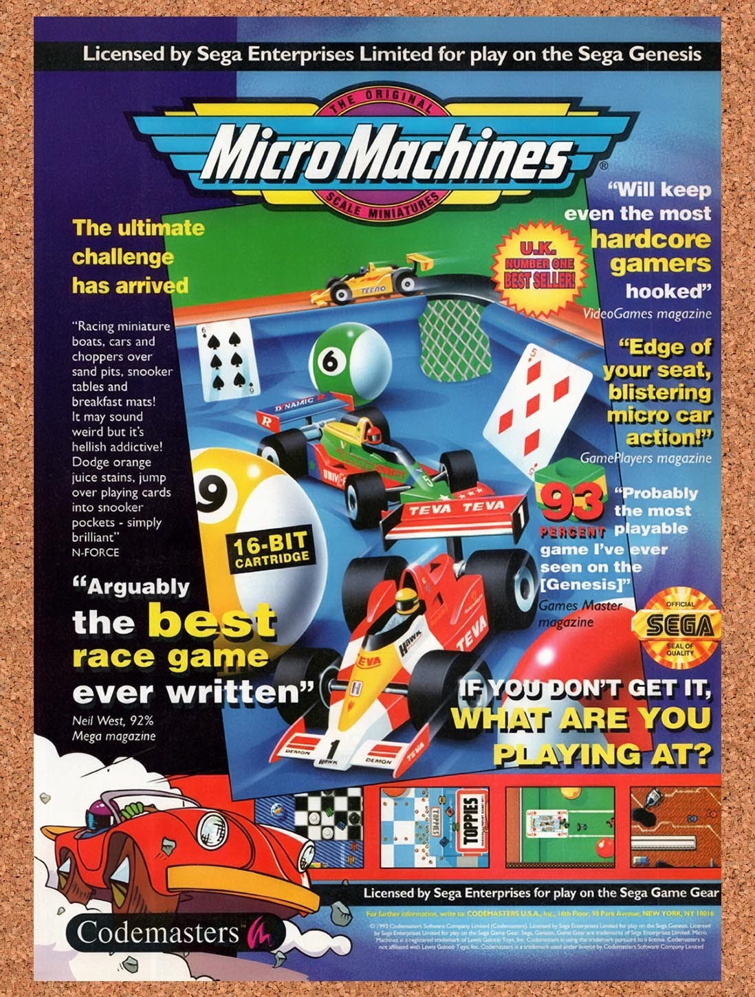 1993 Micro Machines Genesis Original Advertisement / Retro Promo v1