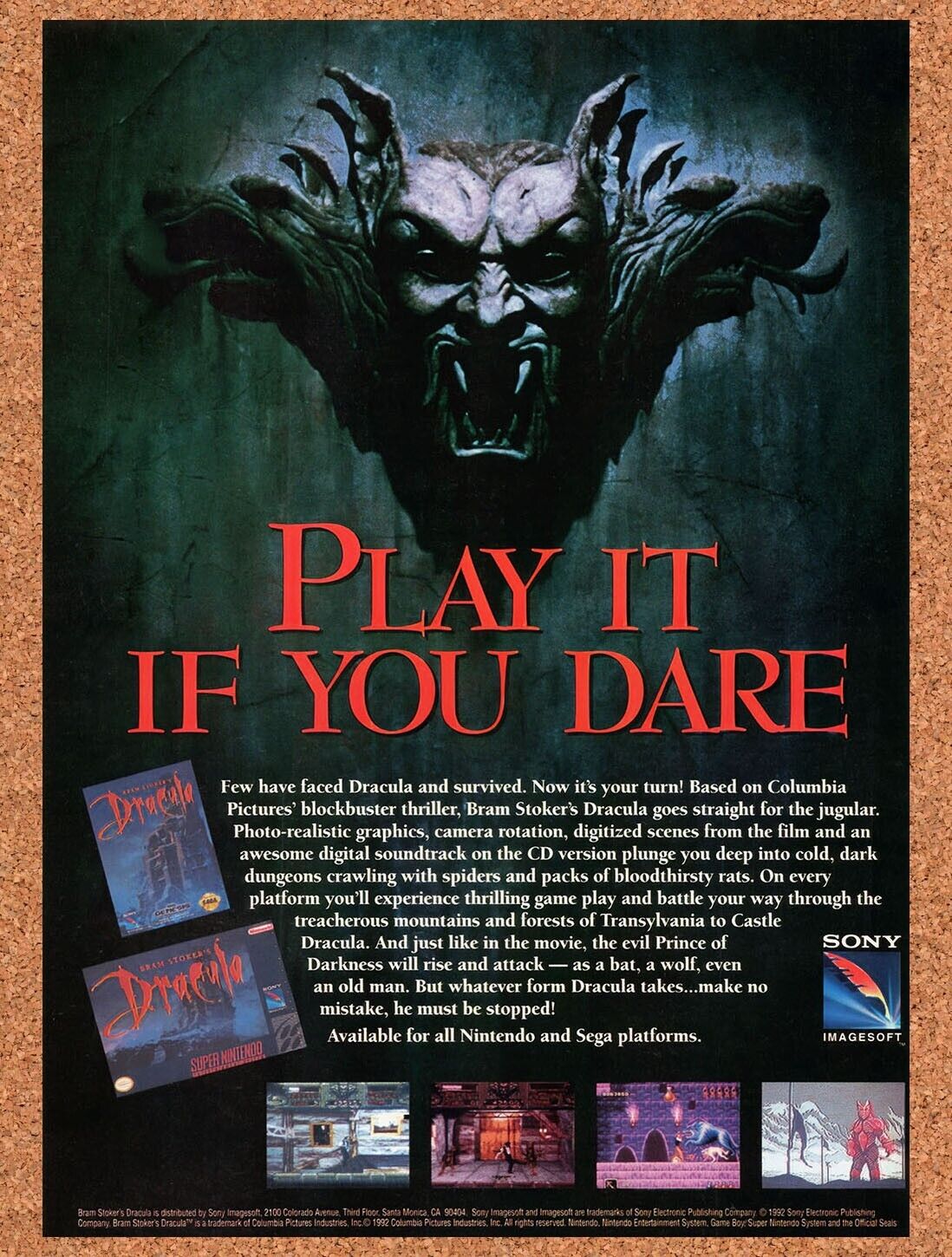 1993 Bram Stokers Dracula SNES Original Advertisement / Retro Wall Art v2
