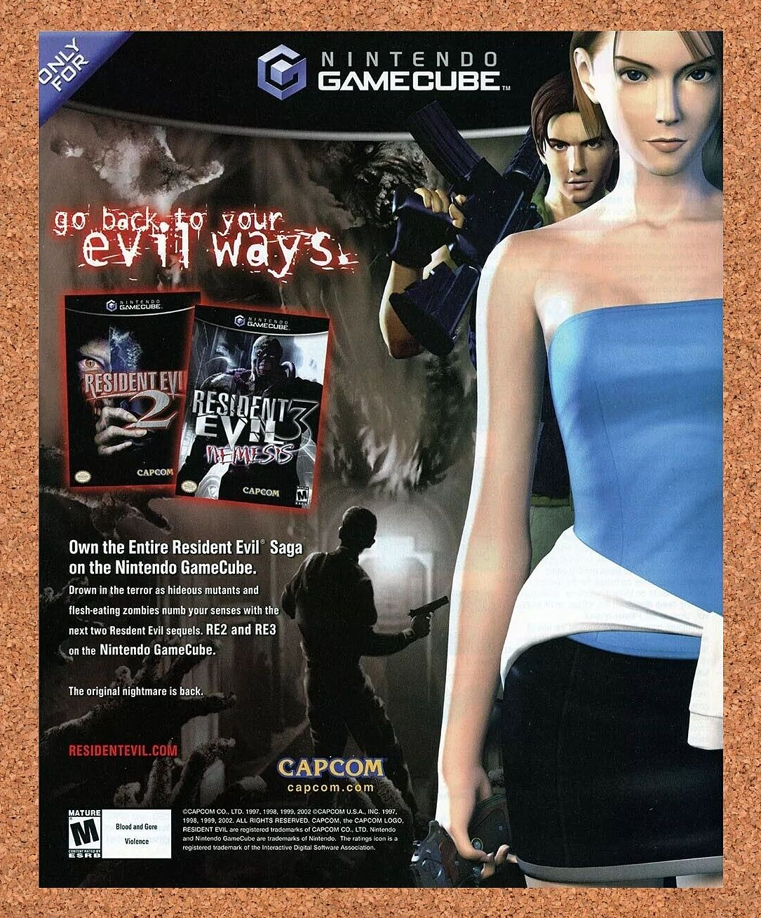 Resident Evil 2 3 GameCube Original 2001 Ad Authentic Video Games Promo Art