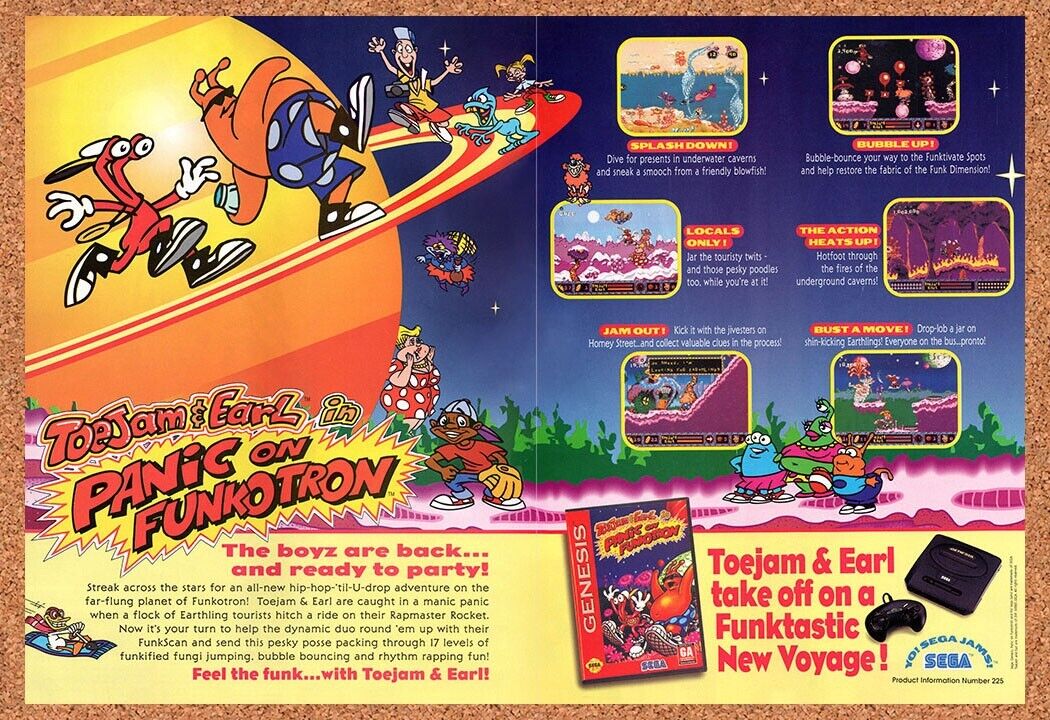 1994 ToeJam & Earl Panic On Funkotron Genesis Original Ad / Retro Wall Art v2