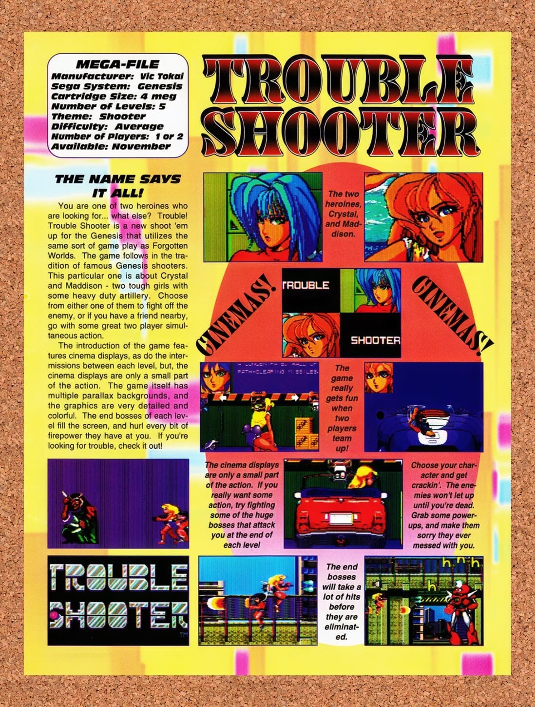 1991 Trouble Shooter Genesis Original Advertisement / Retro Promo vr1