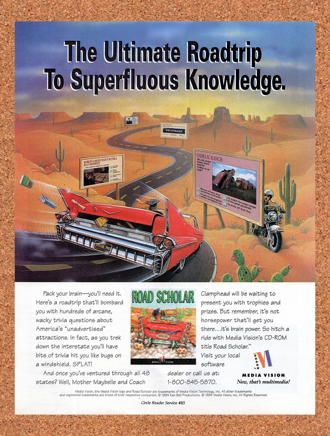 1994 Road Scholar PC Original Advertisement / Retro Promo v1