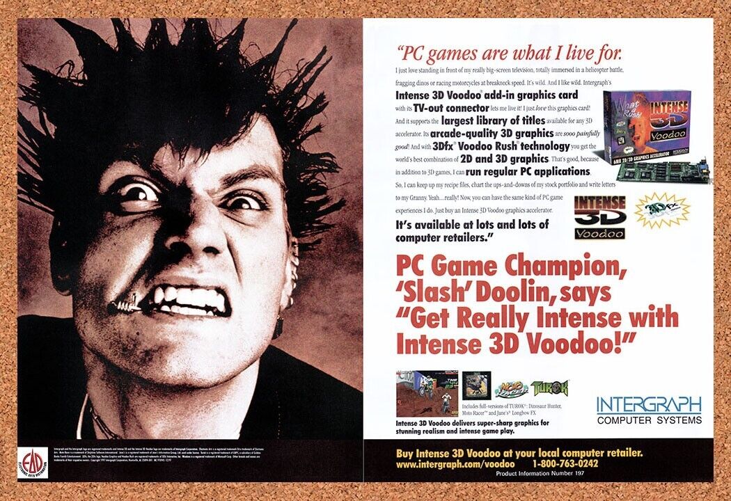 1997 Voodoo 2D/3D Graphics Accelerator Original Ad / Retro Wall Art v3