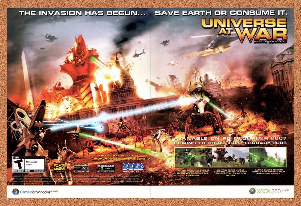 Universe At War PC Original 2008 Vintage Ad - Invasion Video Game Promo
