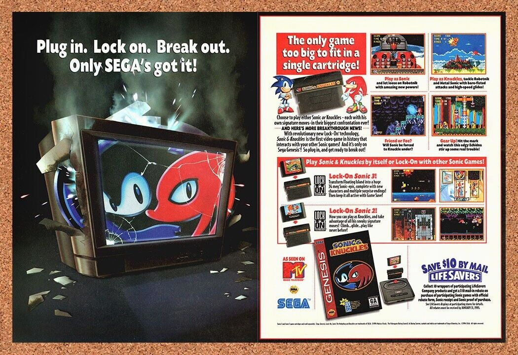 Sonic & Knuckles Sega Original 1994 Ad Authentic Lifesavers Video Game Rebate 1