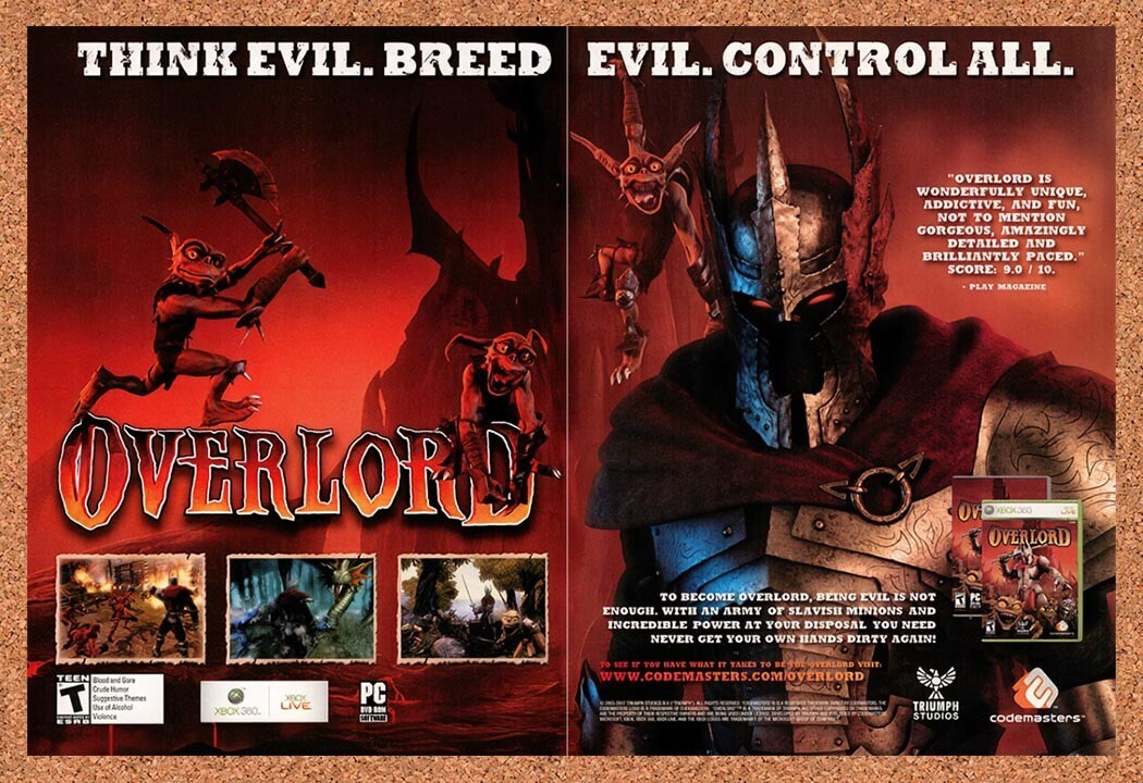 2007 Overlord Xbox 360 Original Advertisement / Retro Wall Art v4