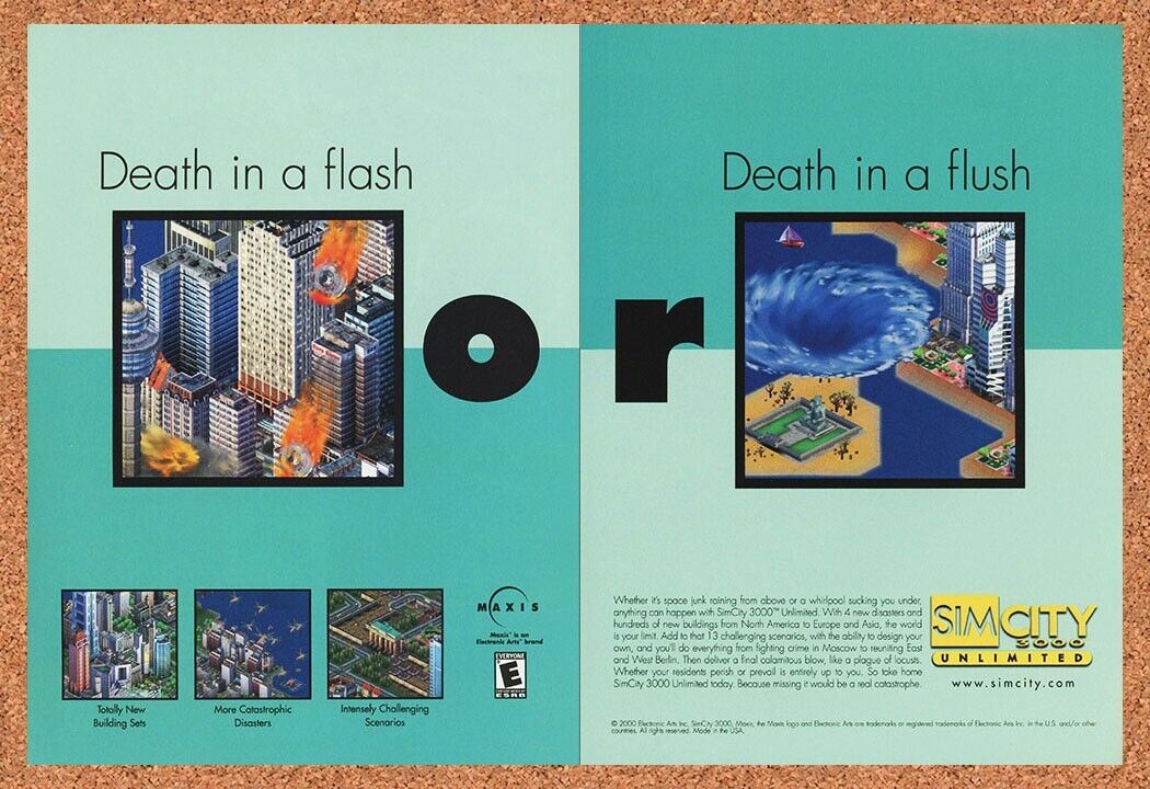 Sim City 3000 Unlimited Original 2002 Ad Authentic Video Game Promo