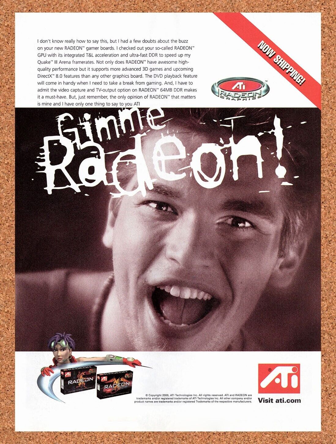 2000 ATI Radeon 64MB DDR Original Advertisement / Retro Wall Art v11
