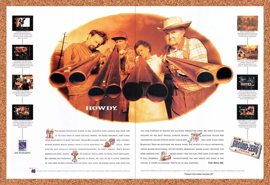 1994 Ground Zero Texas Sega CD Original Advertisement / Retro Wall Art v2