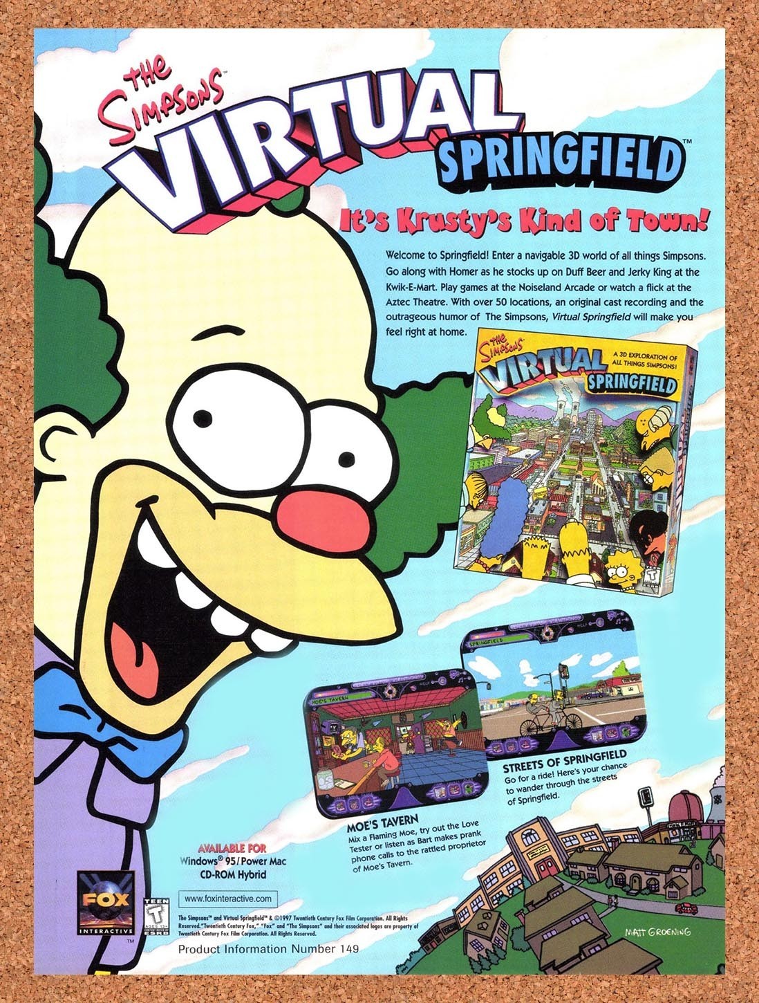 1998 Simpson's Virtual Springfield PC Original Advertisement / Retro Promo v1