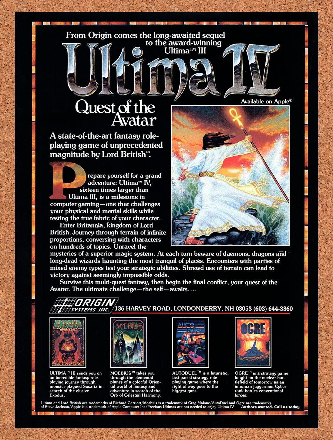 1987 Ultima IV Quest Of The Avatar Apple II Original Ad / Retro Wall Art v2