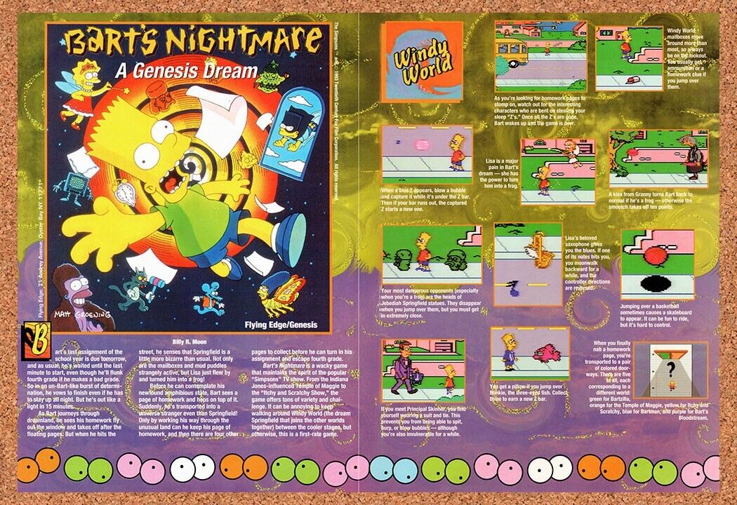 1993 Simpsons Barts Nightmare Genesis Original Advertisement / Retro Wall Art v2