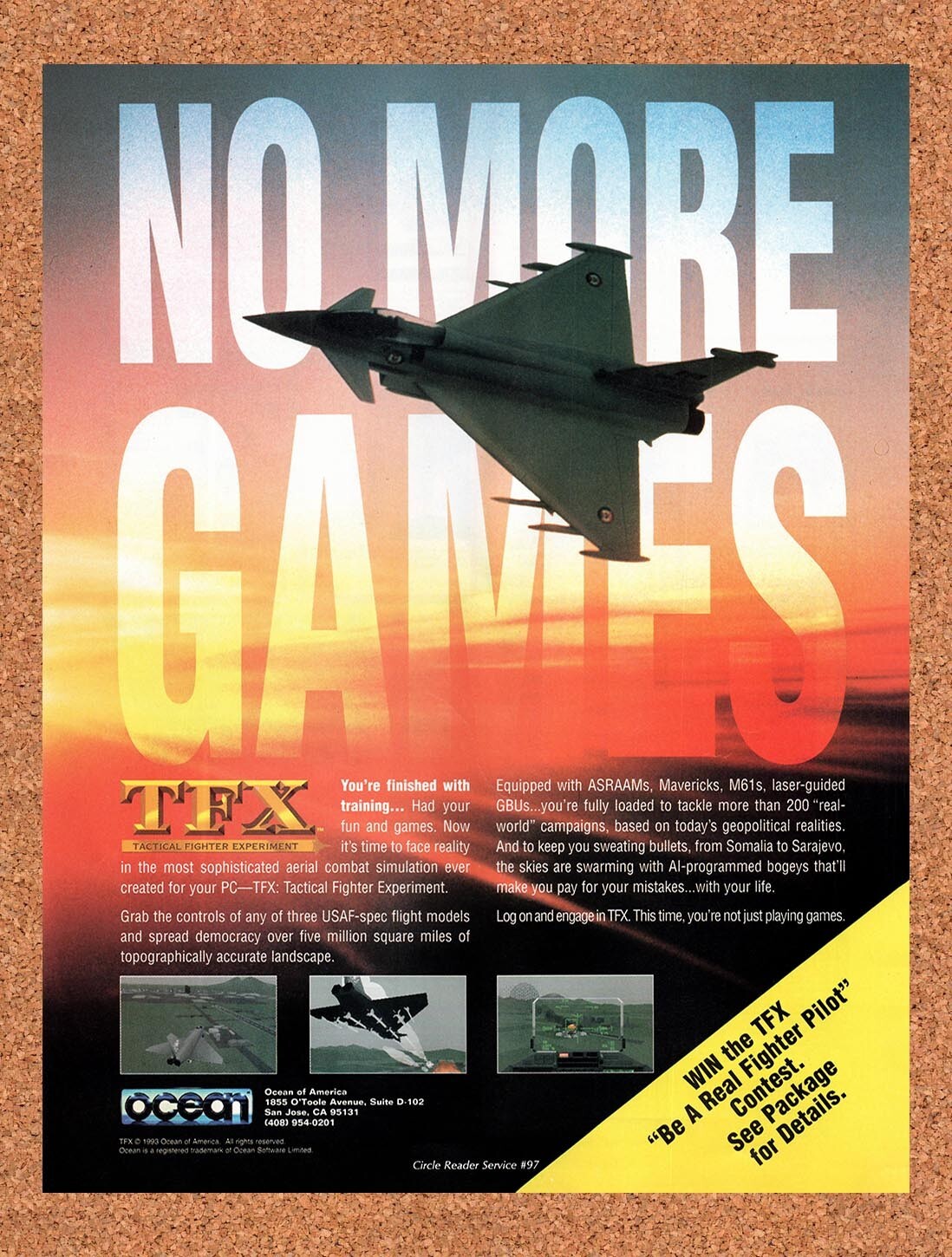 1994 TFX Tactical Fighter Experiment Amiga Original Ad / Retro Wall Art v1
