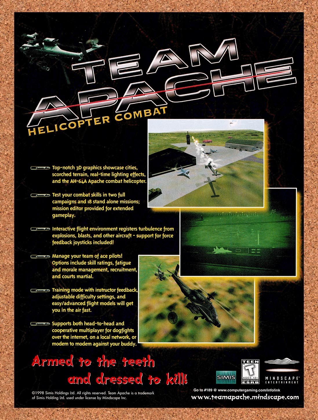 1998 Team Apache Helicopter Combat PC Original Advertisement / Retro Promo v1