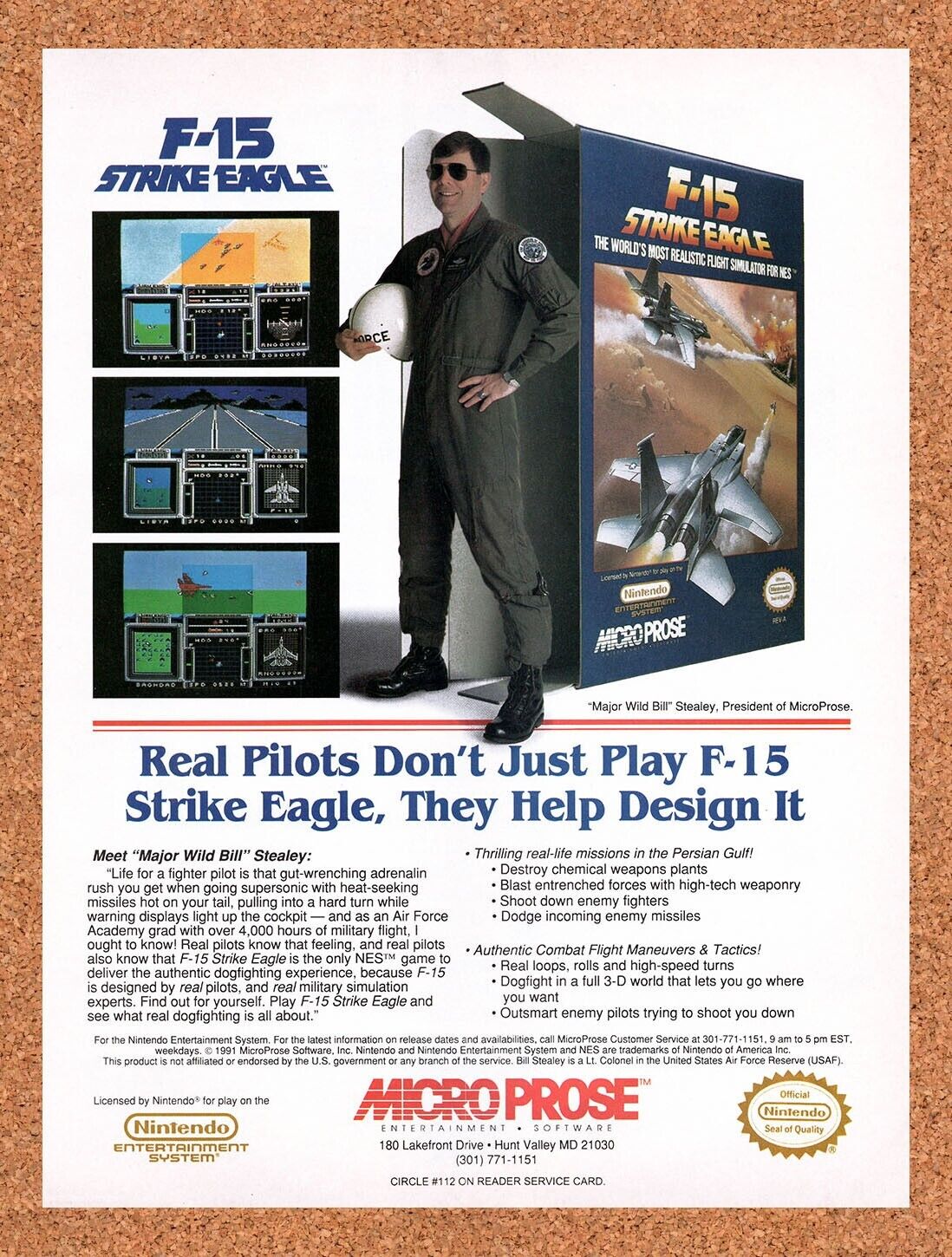 1992 F-15 Strike Eagle NES Original Advertisement / Retro Wall Art v1